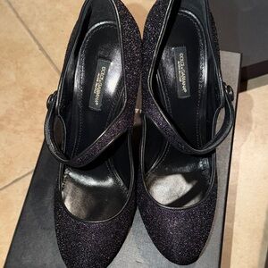 Dolce & Gabbana Black Glitter Mary Jane Heels